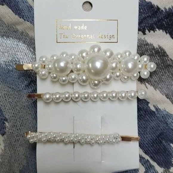 Handmade white Pearl Hair Clips NEW - Picture 1 of 3